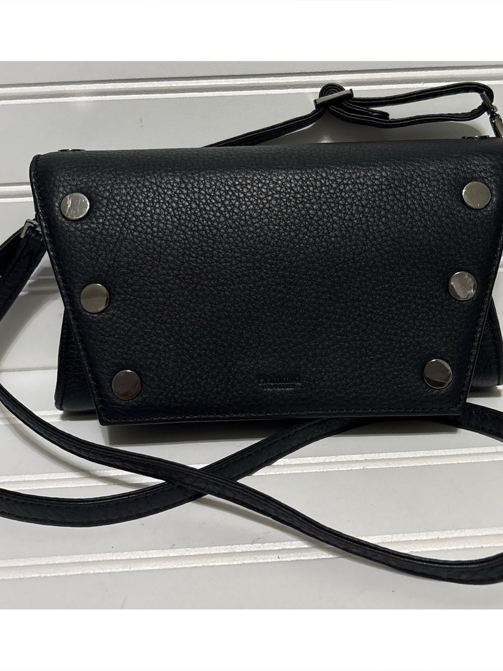 HAMMITT Black Pebbled Leather Small Crossbody Shoulder Bag Purse Clutch